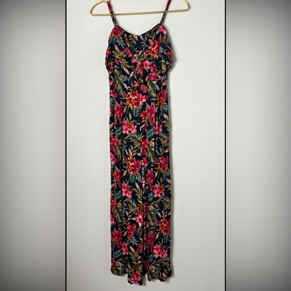 EUC AE Floral Tropical Capri Wide Leg Jumpsuit Removable Straps Size Small - Picture 6 of 16